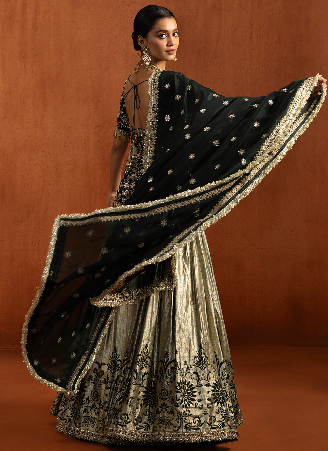 Green Embroidered Lampi Kurti Style Lehenga