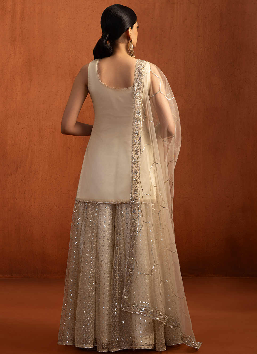 Ivory Embroidered Net Sharara Suit