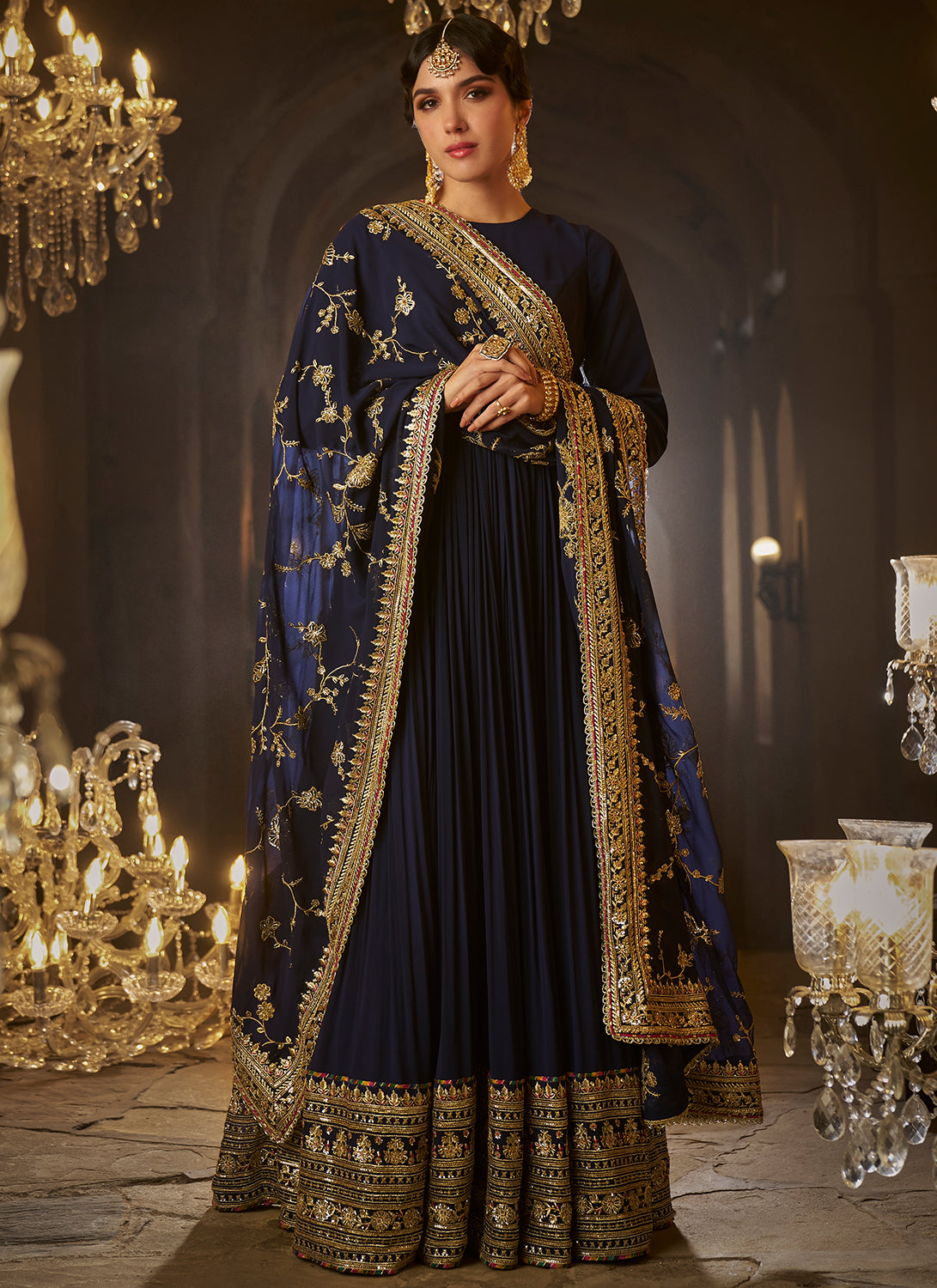 Navy Blue Embroidered Anarkali