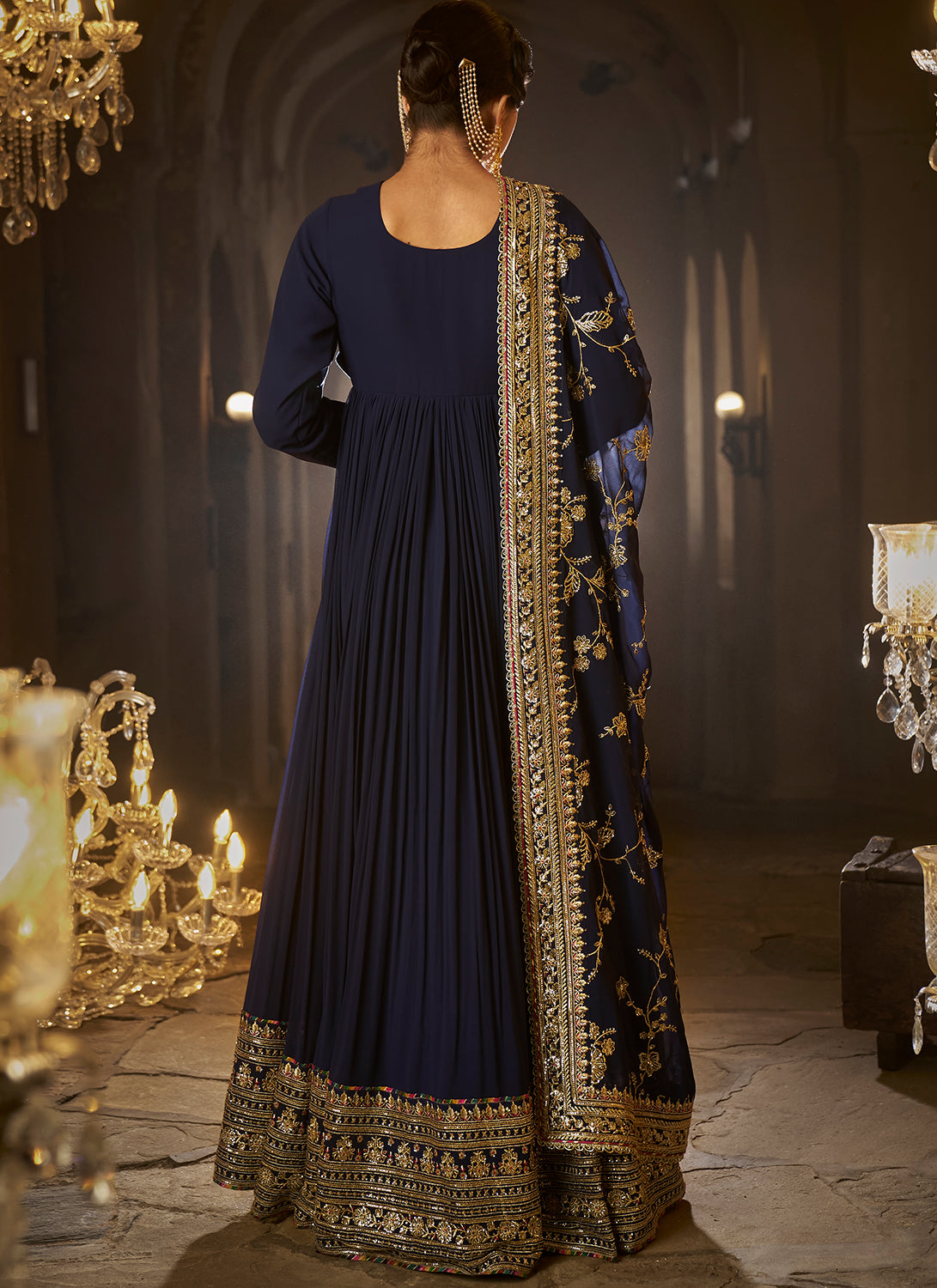 Navy Blue Embroidered Anarkali