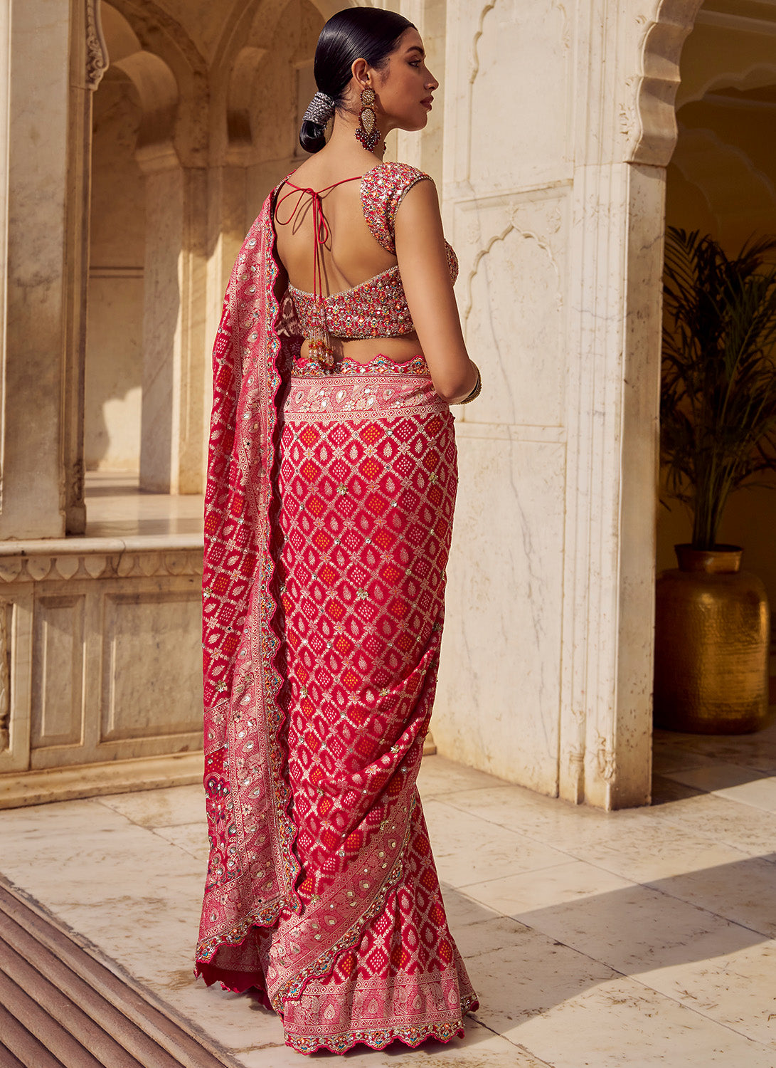 Pink Bandhani Printed Viscose Chiffon Saree