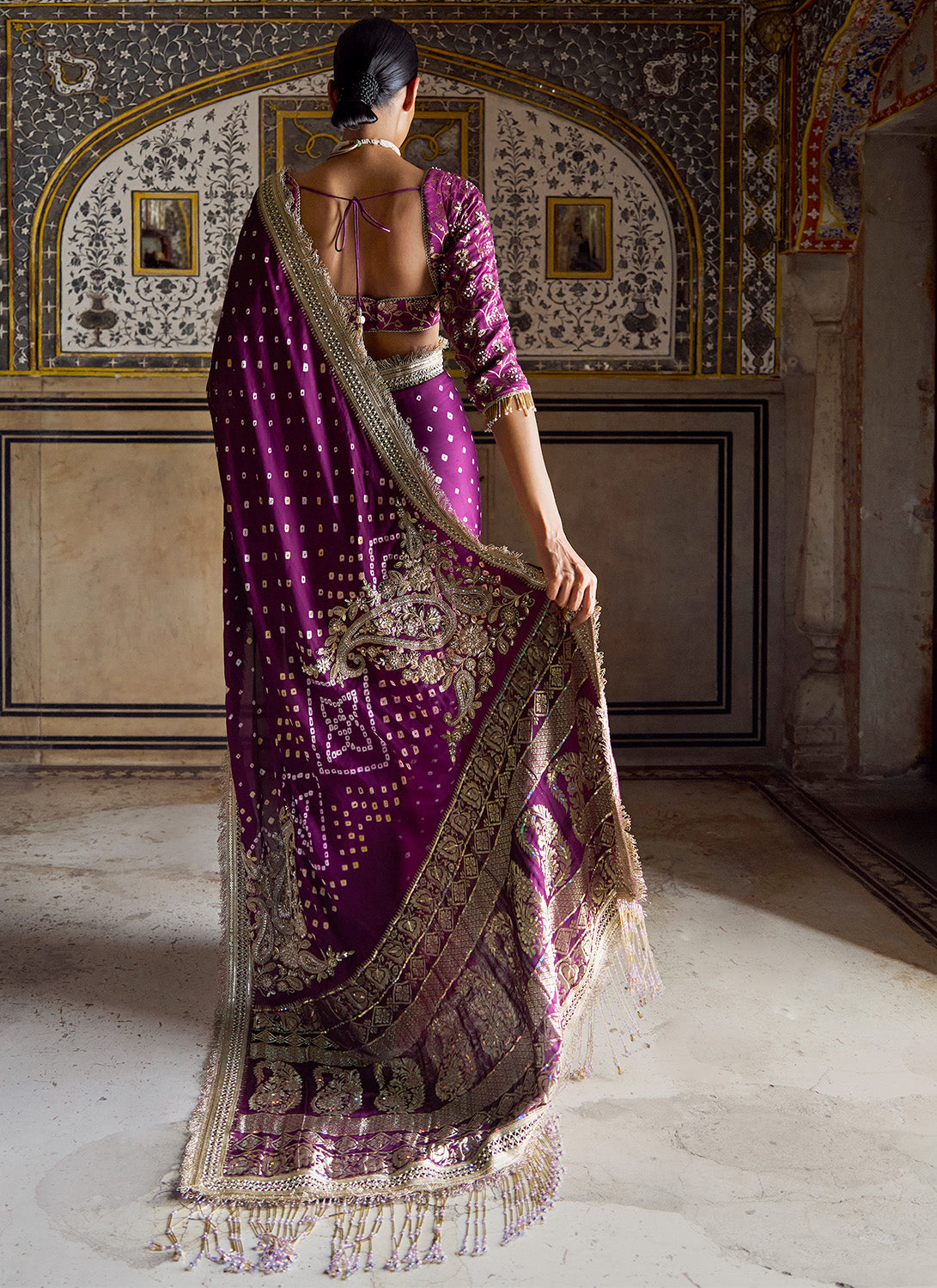 Purple Embroidered Pure Bandhani Saree