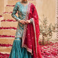 Turquoise and Pink Embroidered Gharara Suit