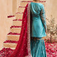 Turquoise and Pink Embroidered Gharara Suit