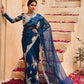 Teal Blue Embroidered Saree
