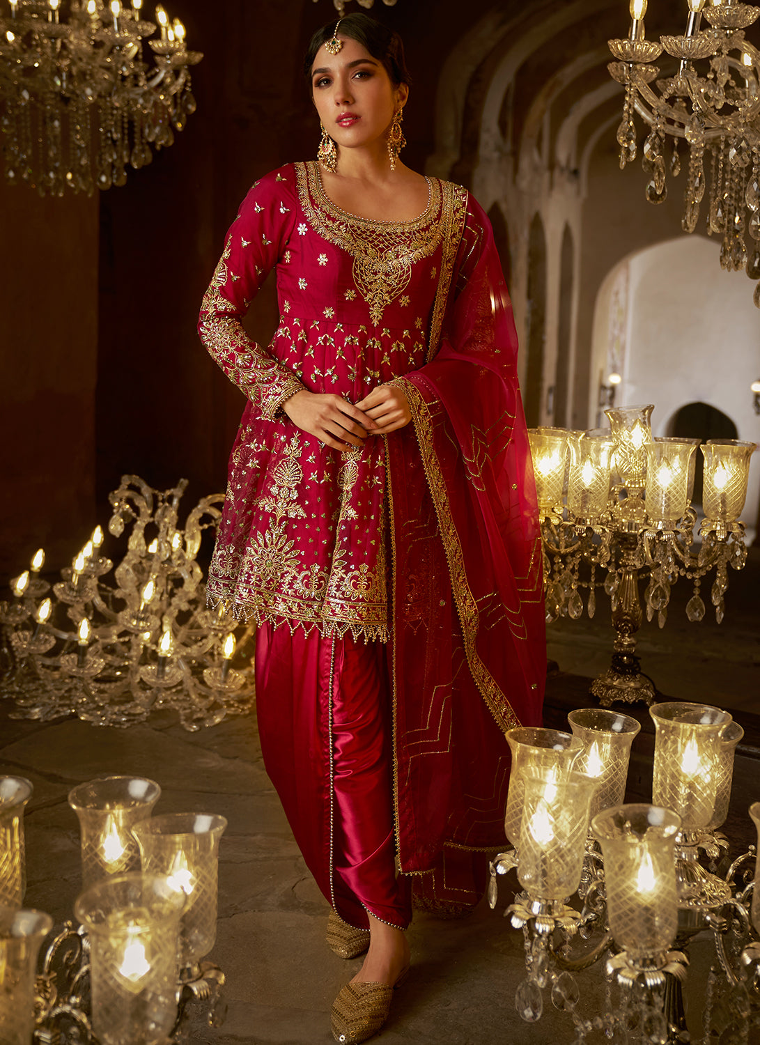 Wine Embroidered Peplum Style Punjabi Suit