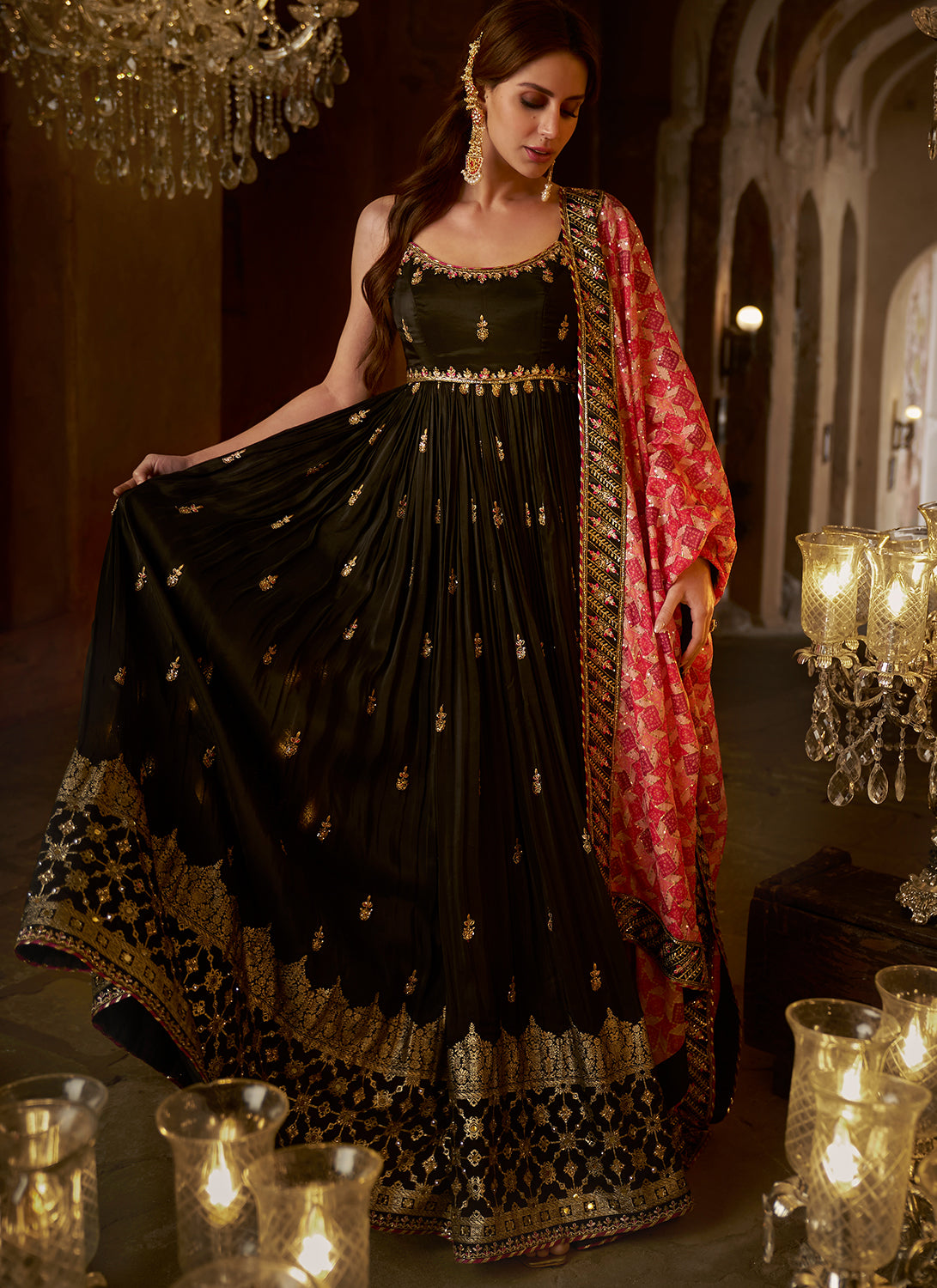 Black and Pink Embroidered Anarkali