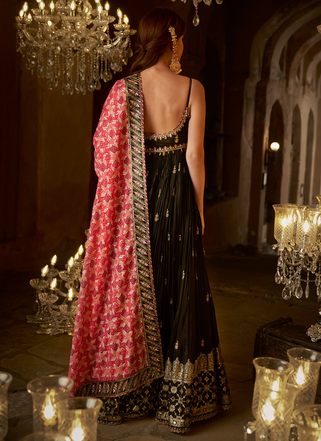 Black and Pink Embroidered Anarkali