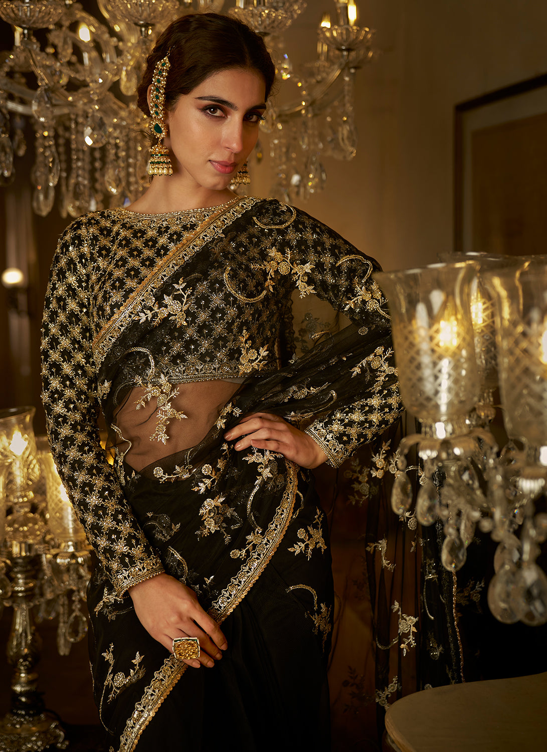 Black and Gold  Embroidered Saree