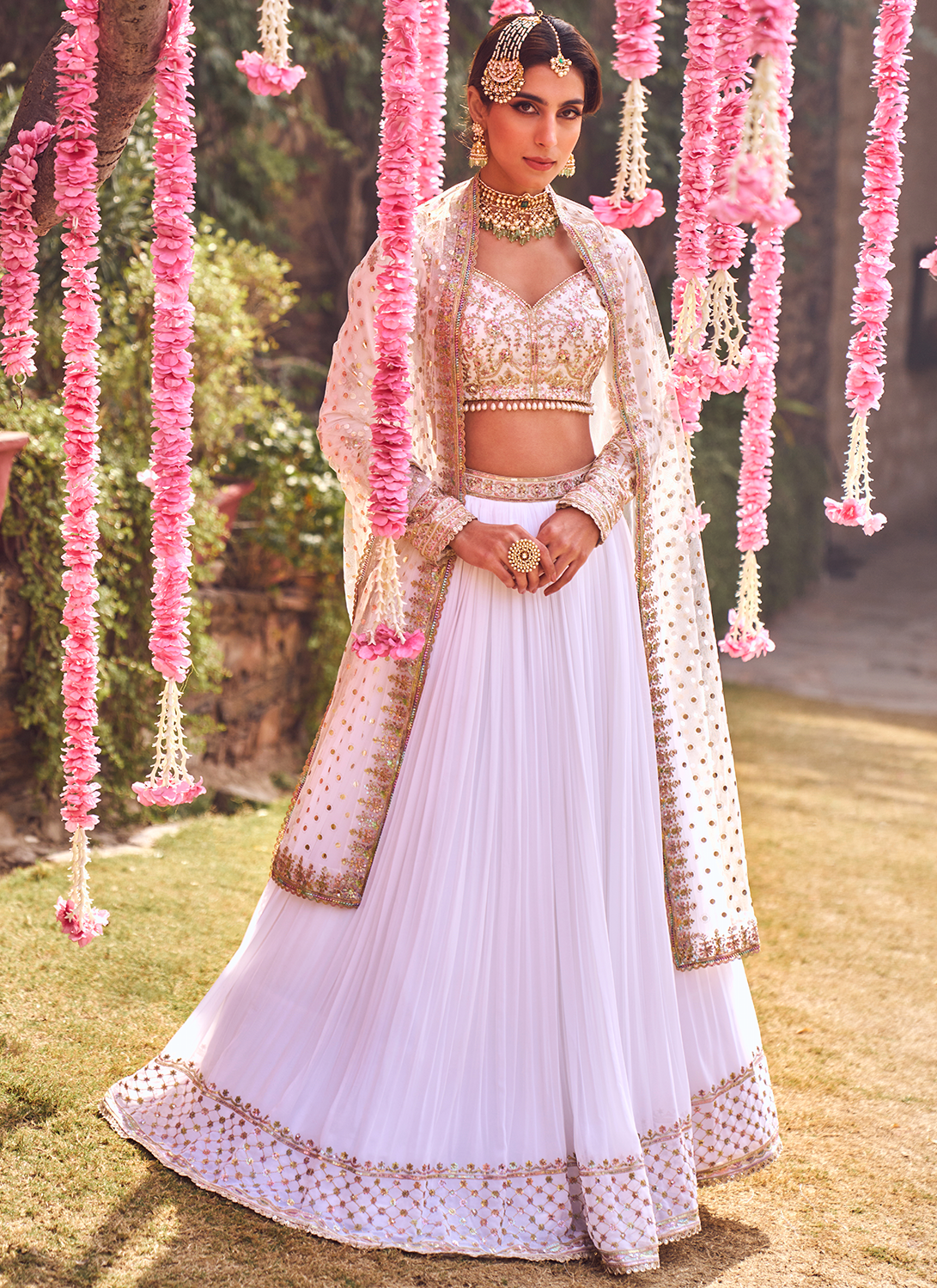 White and Gold Embroidered Lehenga