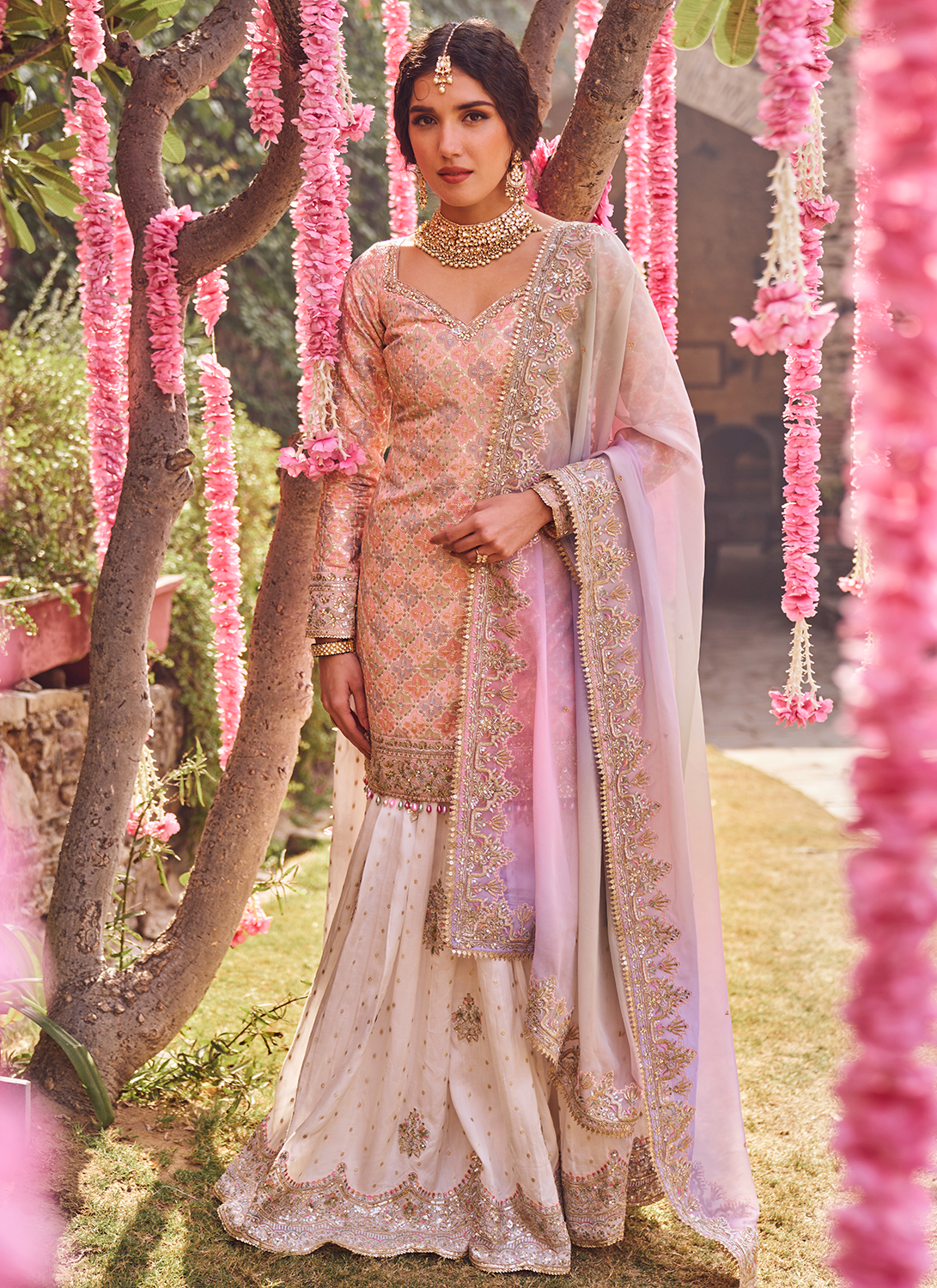White Multicolor Embroidered Sharara Suit