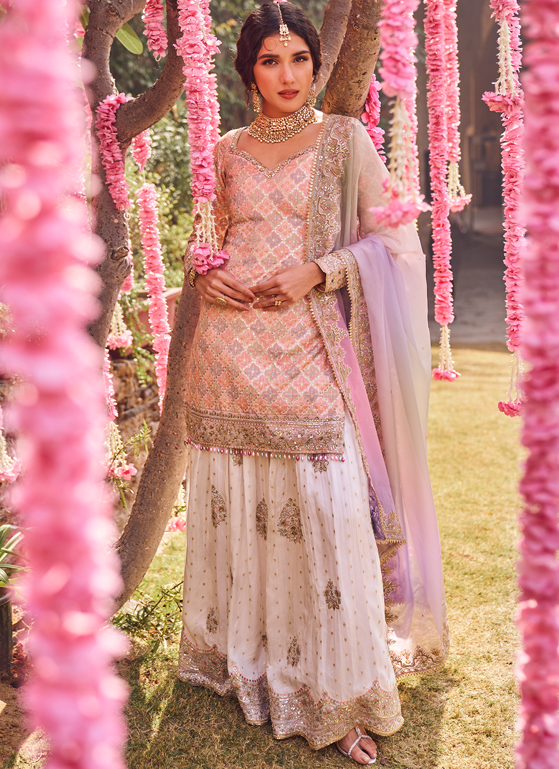 White Multicolor Embroidered Sharara Suit