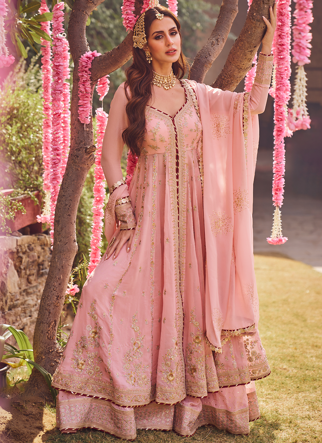 Light Pink Embroidered Anarkali Style Sharara