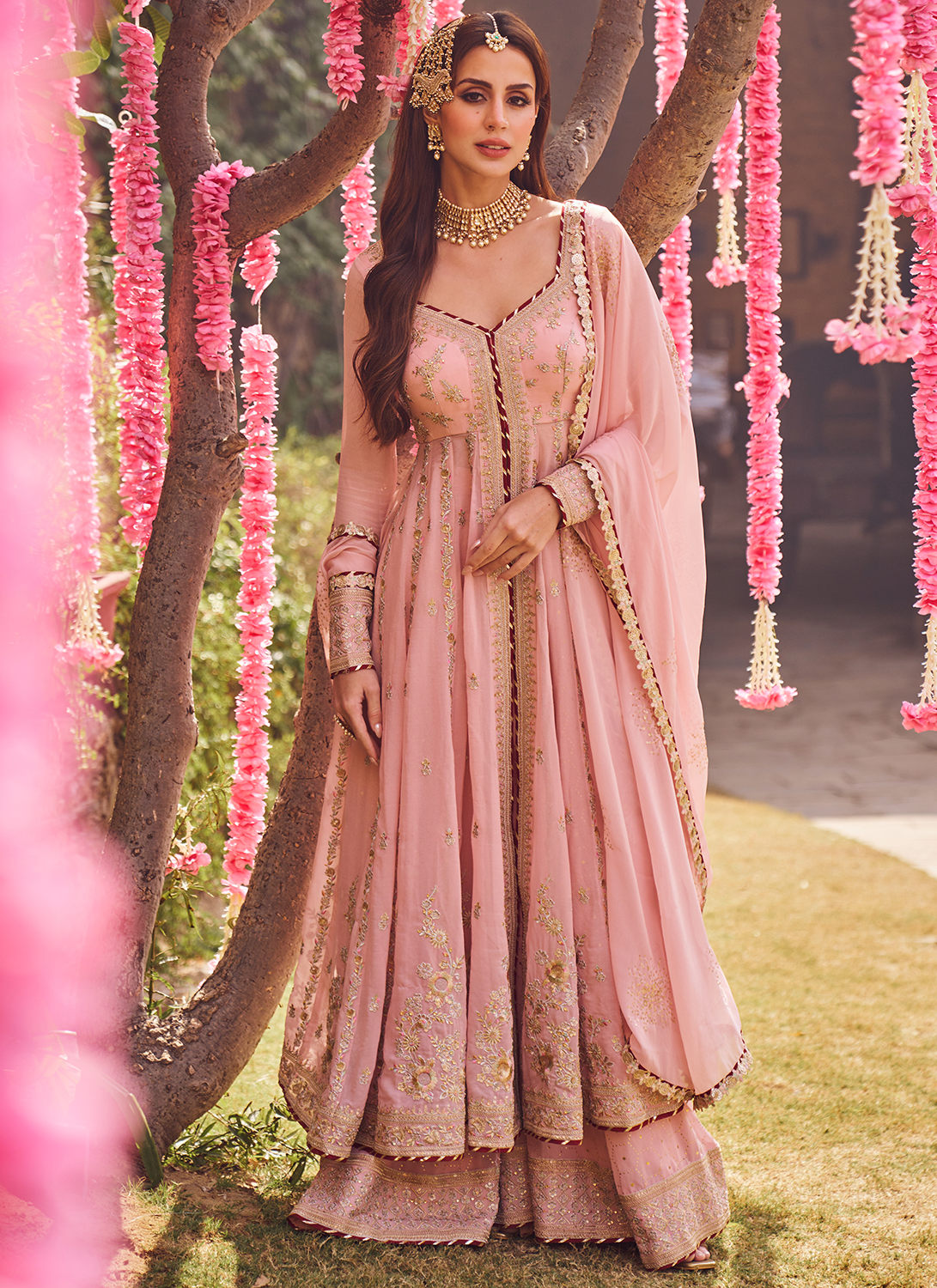 Light Pink Embroidered Anarkali Style Sharara