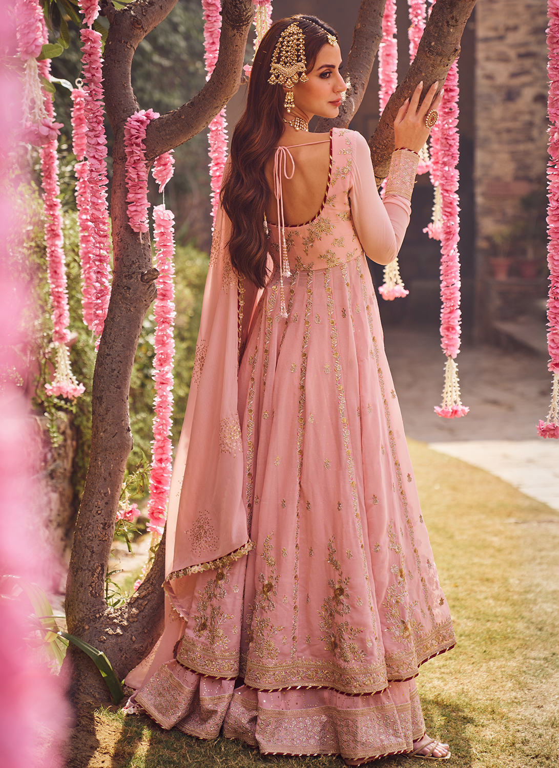 Light Pink Embroidered Anarkali Style Sharara