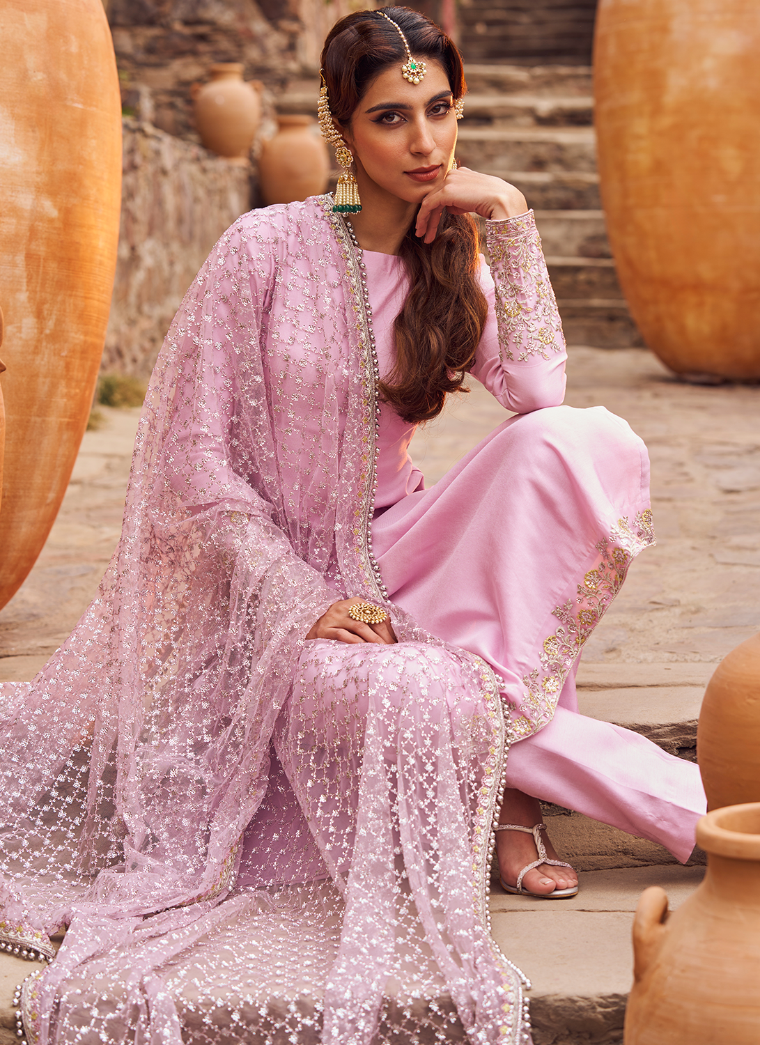 Lilac Embroidered Straight Suit