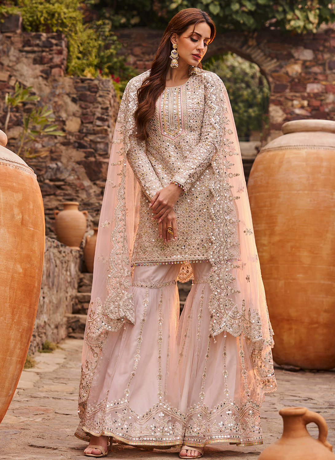 Ivory Embroidered Gharara Suit