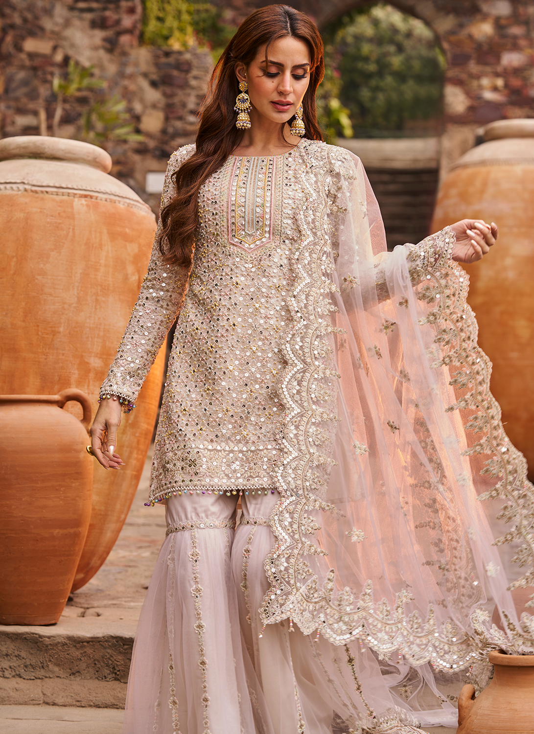 Ivory Hand Embroidered Gharara Suit