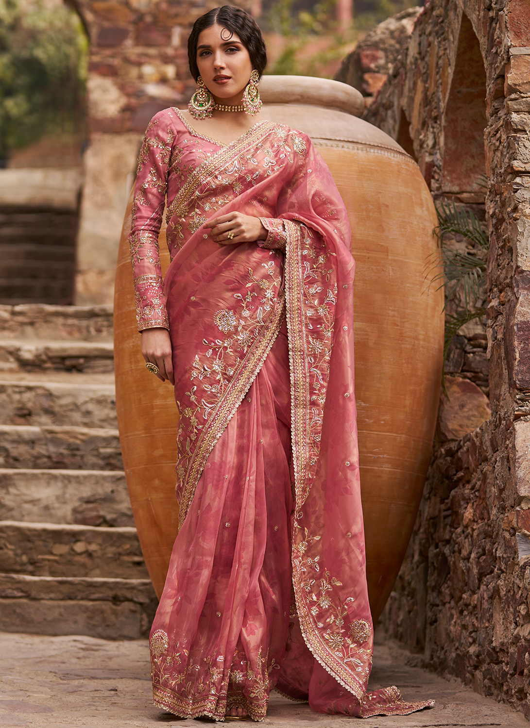 Dusty Pink Embroidered Saree