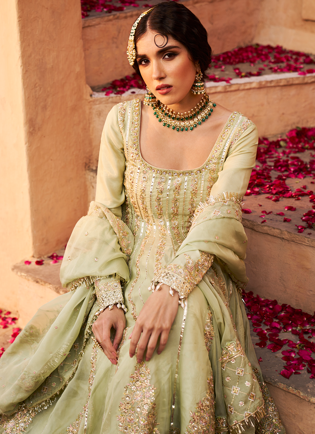 Dusty Green Embroidered Anarkali