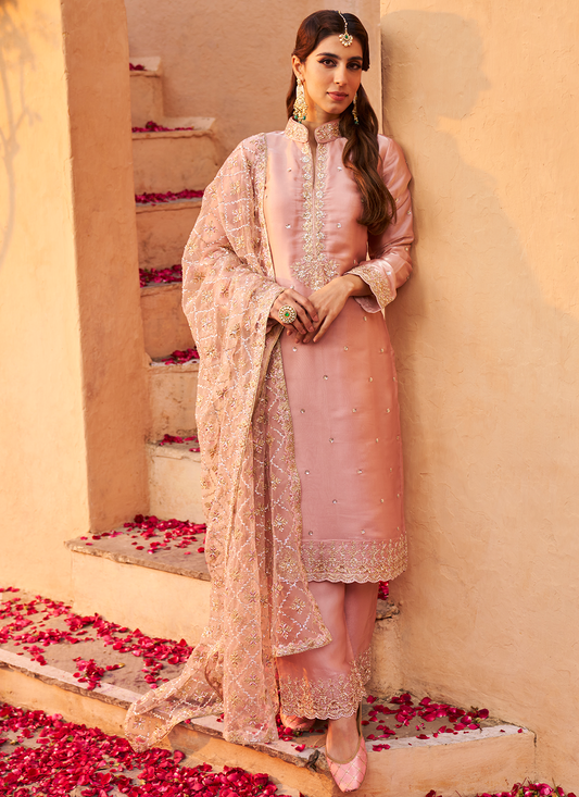 Blush Pink Embroidered Palazzo Suit