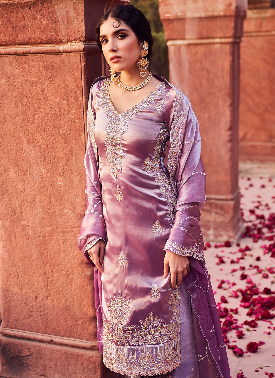 Dusty Purple Embroidered Palazzo Suit