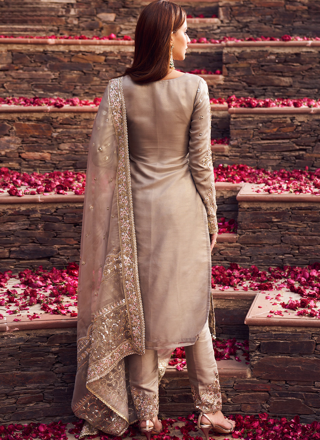 Dusty Grey Embroidered Straight Suit