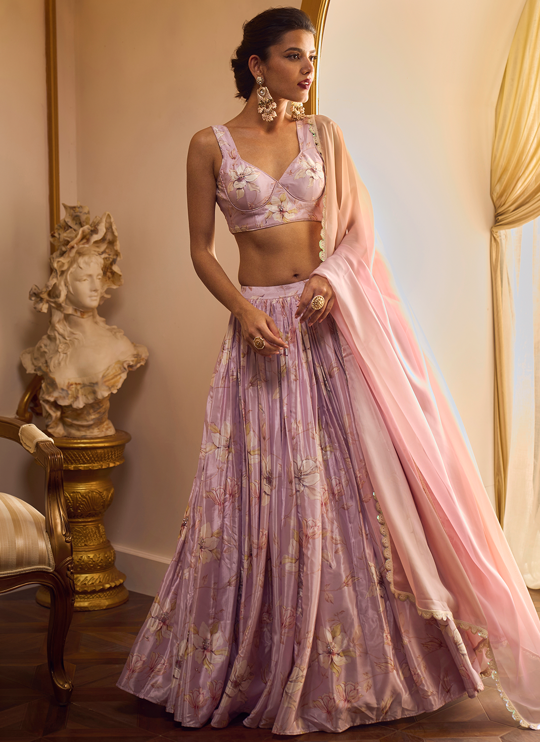 Dusty Purple Floral Printed Lehenga