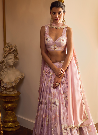 Dusty Purple Floral Printed Lehenga