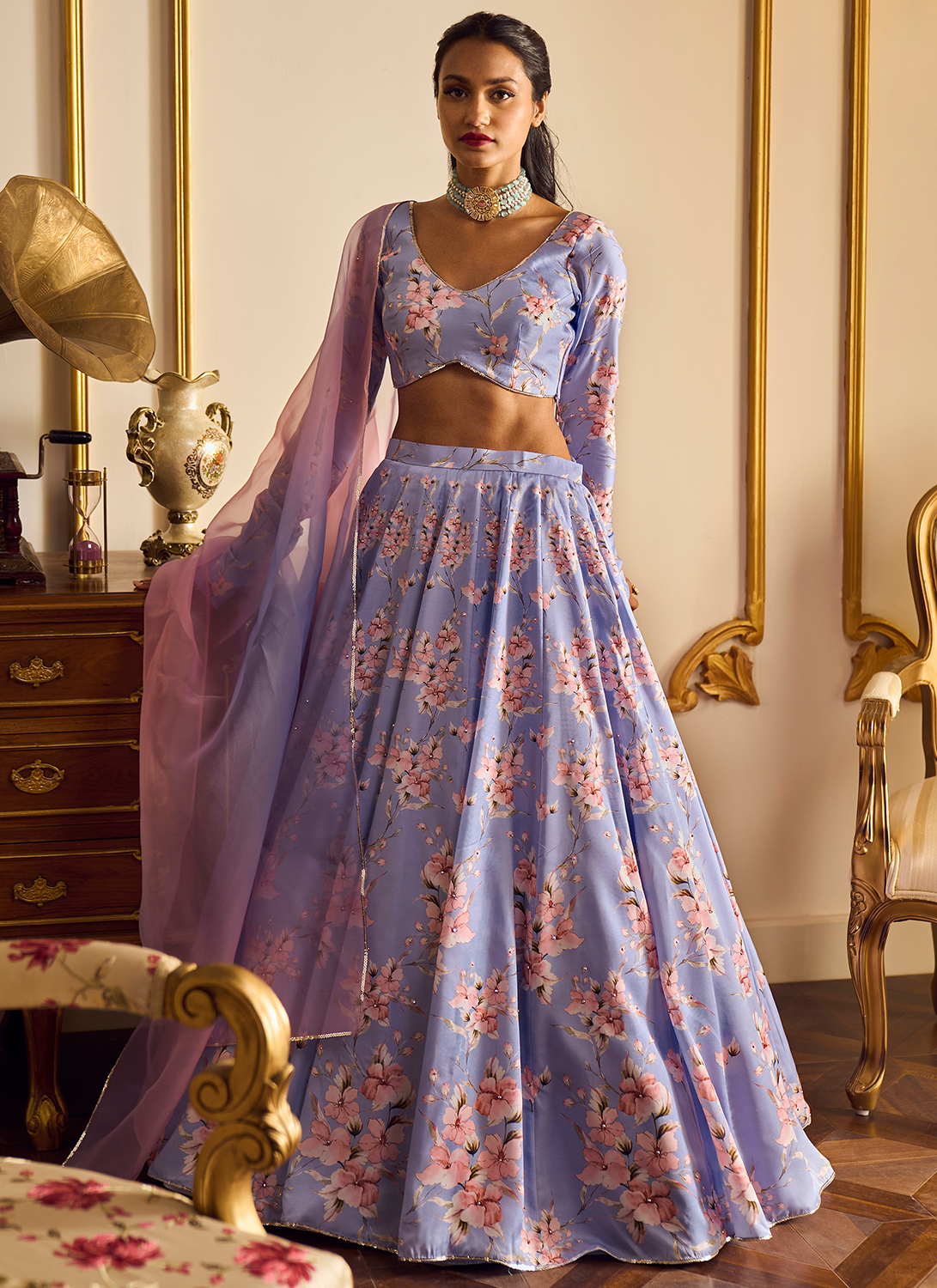 Lavender Floral Printed Lehenga