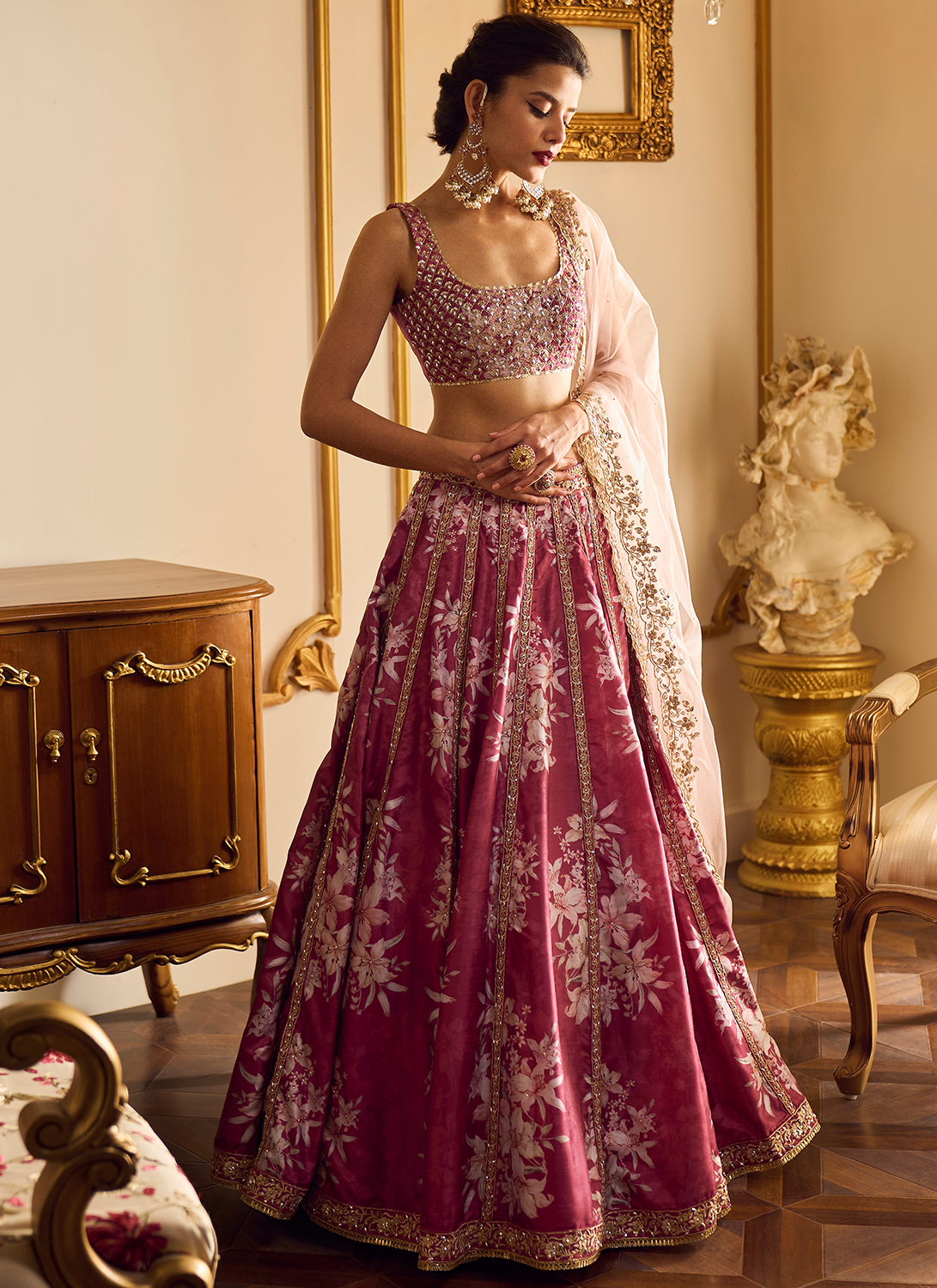 Maroon Floral Printed Lehenga