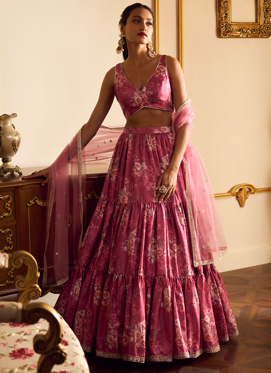 Dusty Pink Floral Printed Lehenga