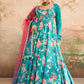 Teal Floral Printed Anarkali