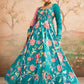 Teal Floral Printed Anarkali