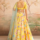 Yellow and Blue Floral Printed Lehenga