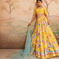 Yellow and Blue Floral Printed Lehenga