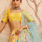 Yellow and Blue Floral Printed Lehenga