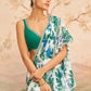 Green and White Floral Printed Saree