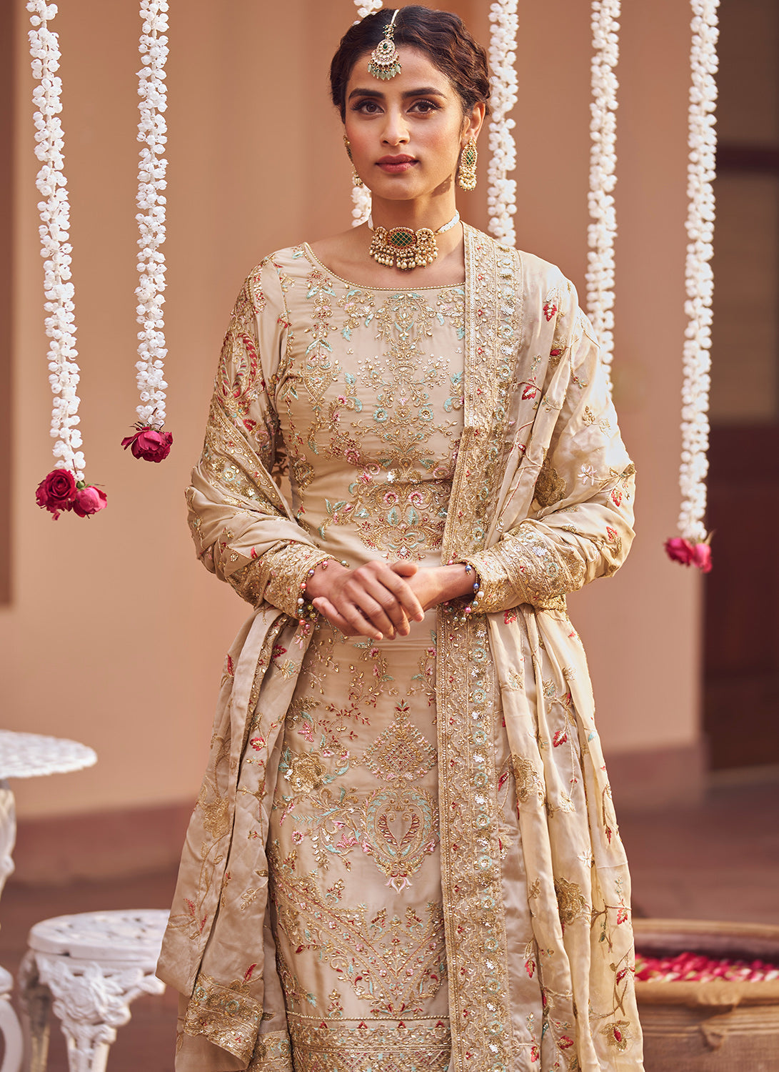 Gold Embroidered Straight Suit