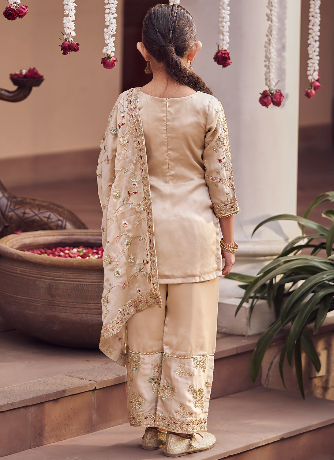 Kids Gold Embroidered Straight Suit