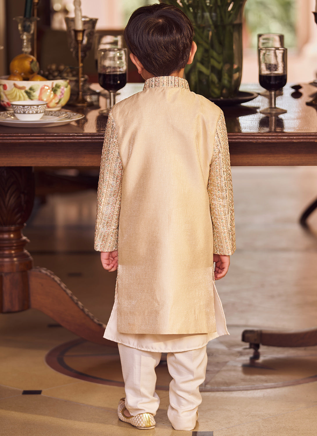 Kids Blush Embroidered Sherwani Set