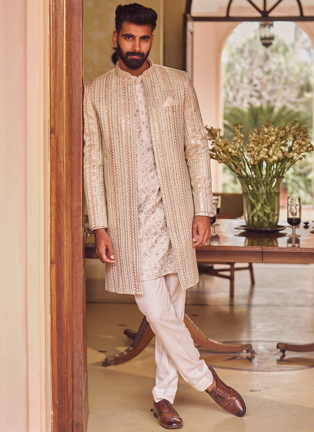 Blush Embroidered Sherwani Set