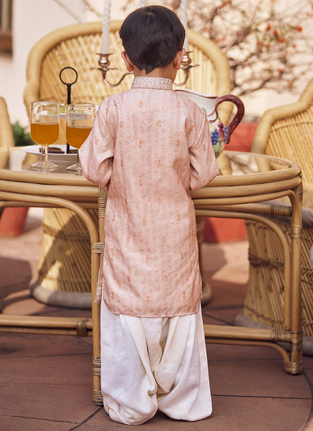 Boys Peach Printed Kurta with Pyjamas