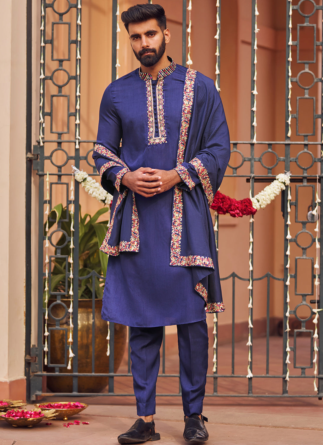 Navy Blue Embroidered Kurta Set