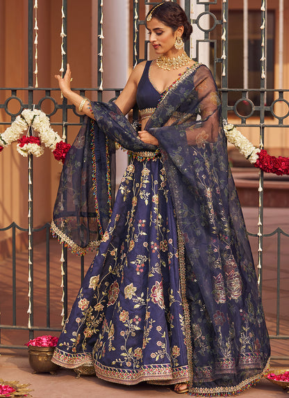 Navy Blue Embroidered Lehenga