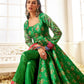 Red and Green Floral Printed Pant Style Anarkali