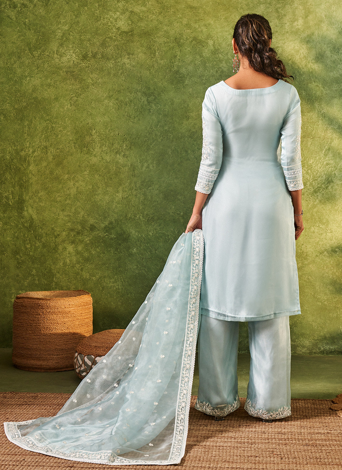 Mint Embroidered Straight Suit