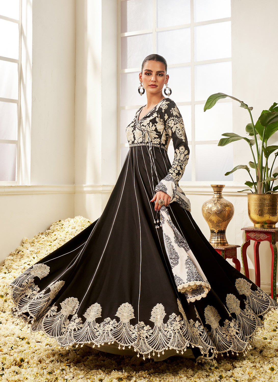 Mozila Satin Embroidered, Solid Gown/Anarkali Kurta & Bottom Material