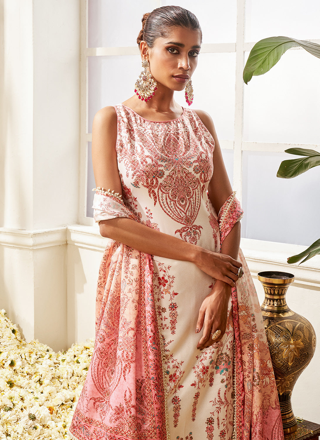 Cream Multicolor Floral Printed Sharara Suit