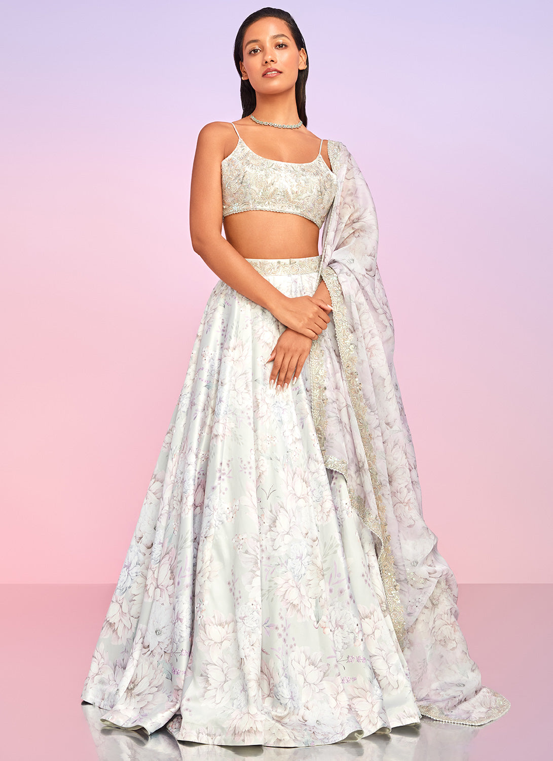 Dusty Lilac Floral Embellished Lehenga